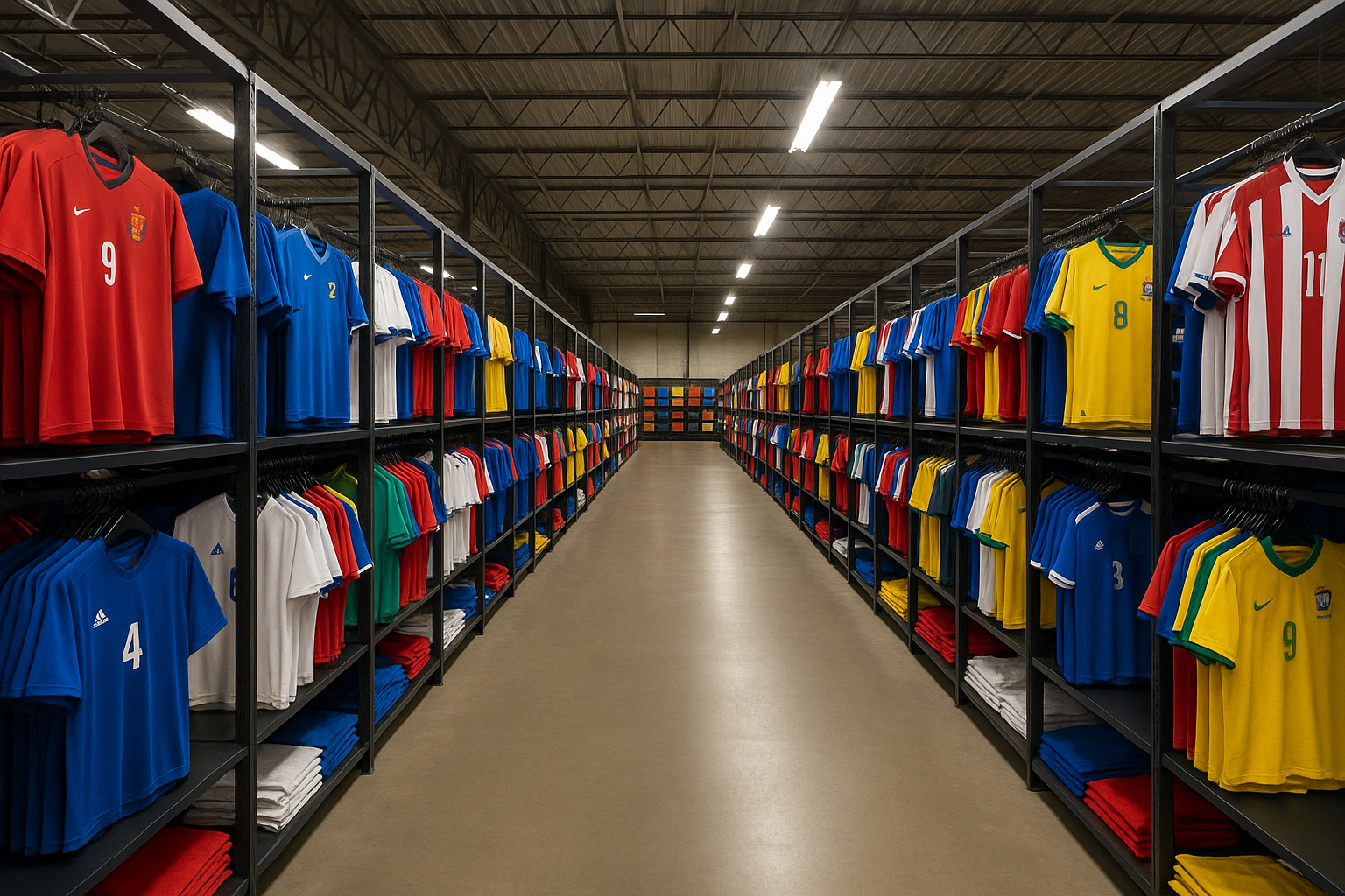 un almacen con camisetas de futbol